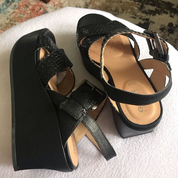 New Geox Sandals Wedge for Women Black 37 1/2 - Picture 1 of 12